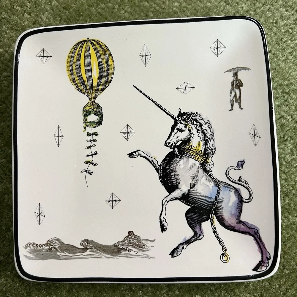 Pottery Barn Cirque Appetizers 6" Square Plates Set Of 4, Whimsical Design - Picture 5 of 9